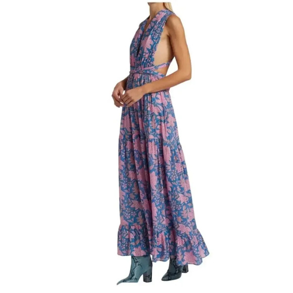 Hannah Artwear Chloe Floral Cross-Back Maxi Dress Halter Ties US Size 4 - Picture 2 of 10